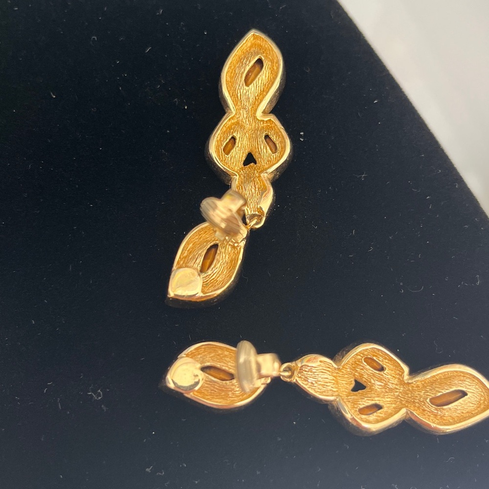 Christian Dior Crystal Drop Gold Toned Earrings Signed Dangle Statement Vintage - Picture 5 of 8